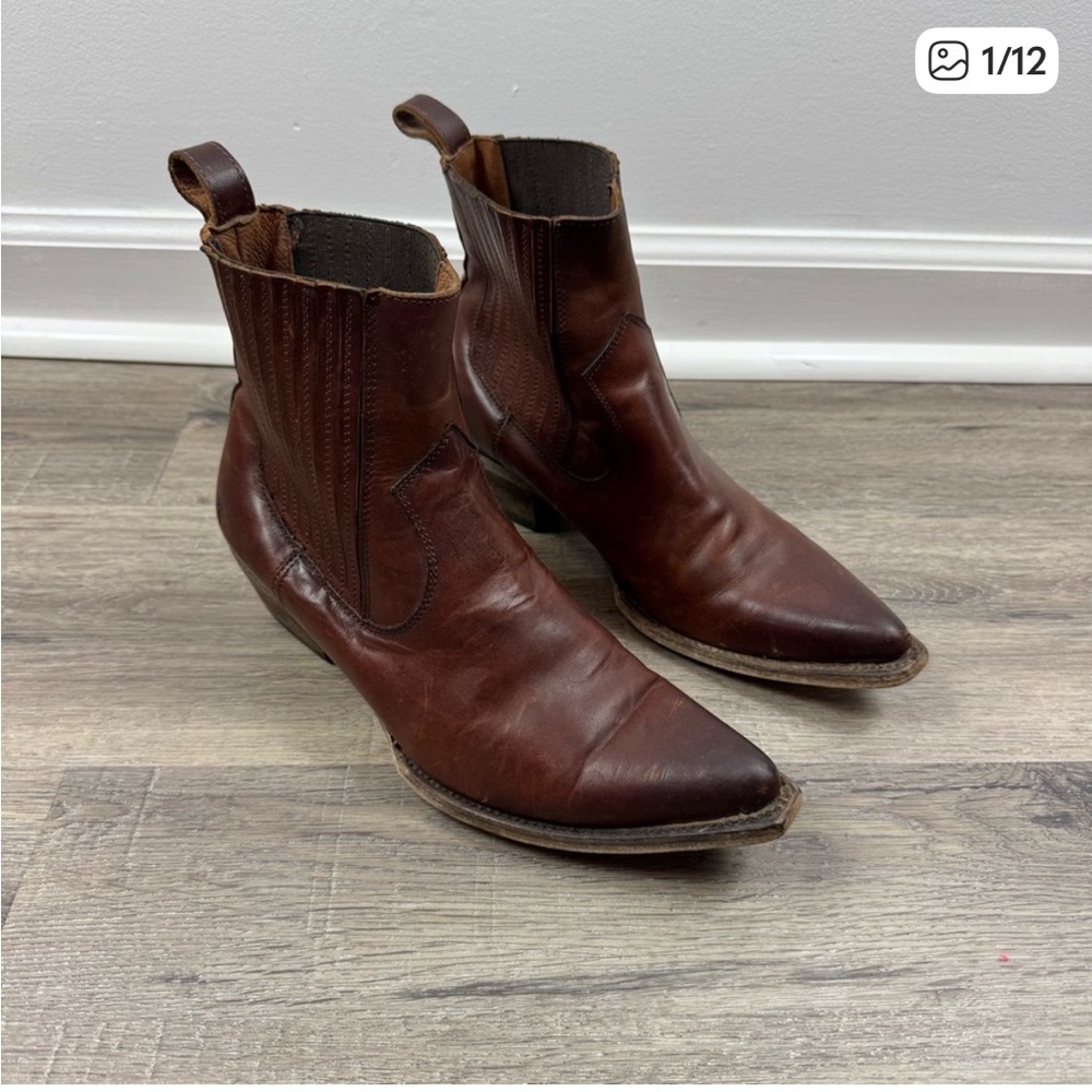 Frye Sacha Chelsea Brown Leather Ankle Boot Size 9 Western Bootie Pull On